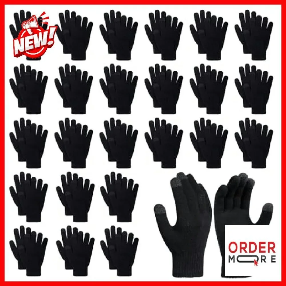 24 Pairs Touchscreen Winter Gloves Stretchy Knit Unisex Bulk Pack